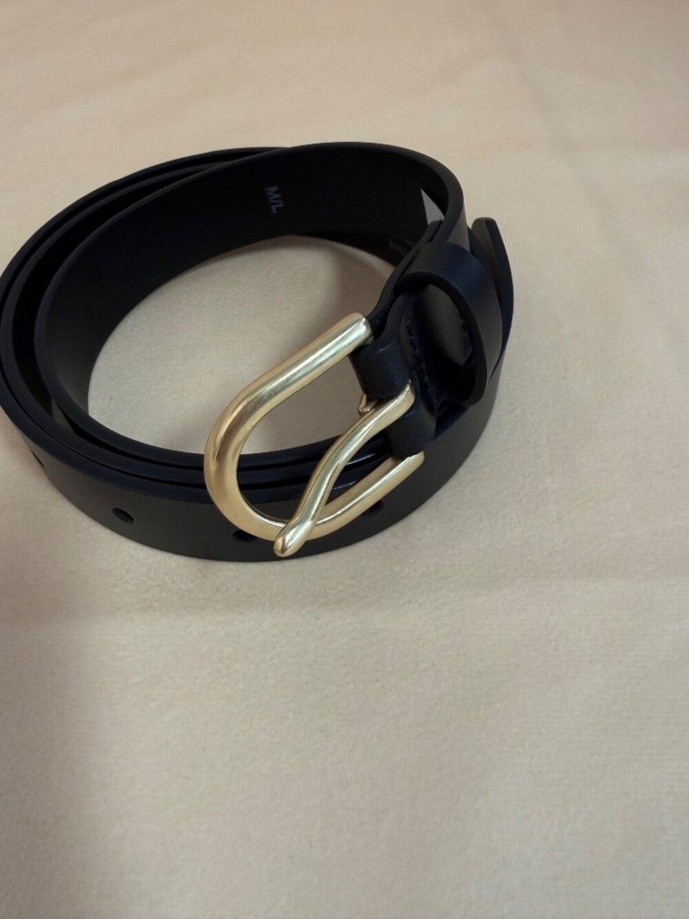 J. Crew Italian Bonded Leather Belt With Gold Buckle Black Minimalist Classic M/